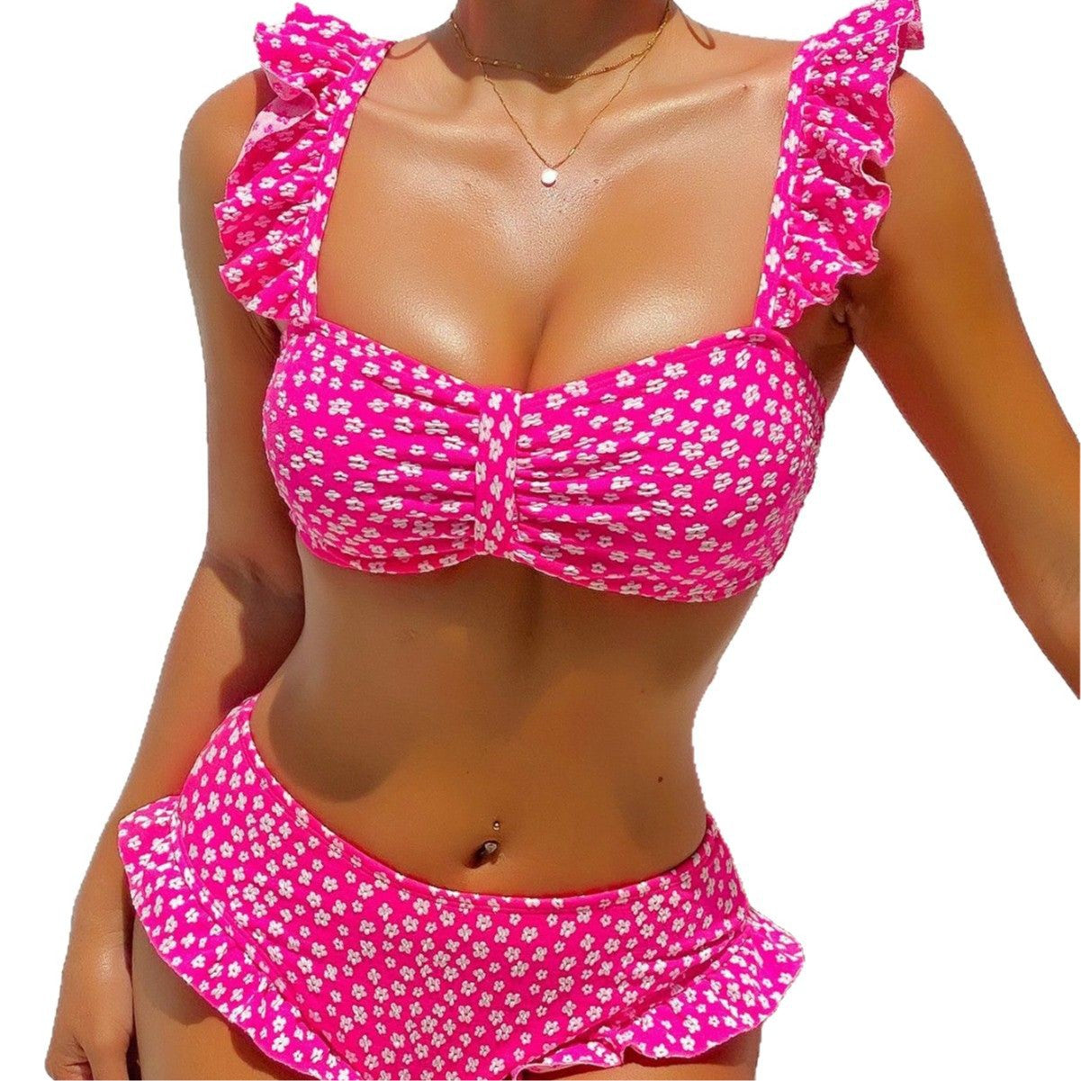 Wholesale Two-piece ruffled high waist floral swimsuit